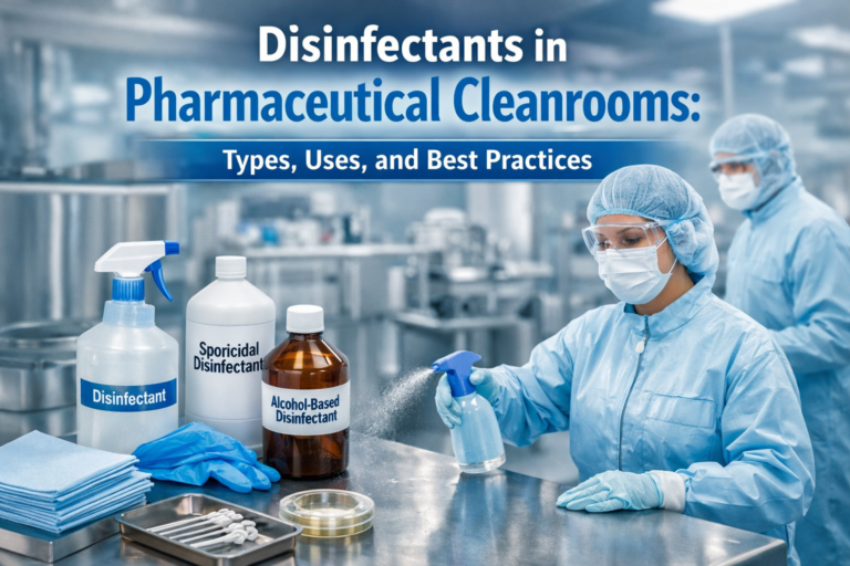 Read more about the article Disinfectants in Pharmaceutical Cleanrooms: Types, Uses, and Best Practices